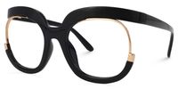 Fredia - Bold Black Glasses with Gold Accents | Vooglam Front View