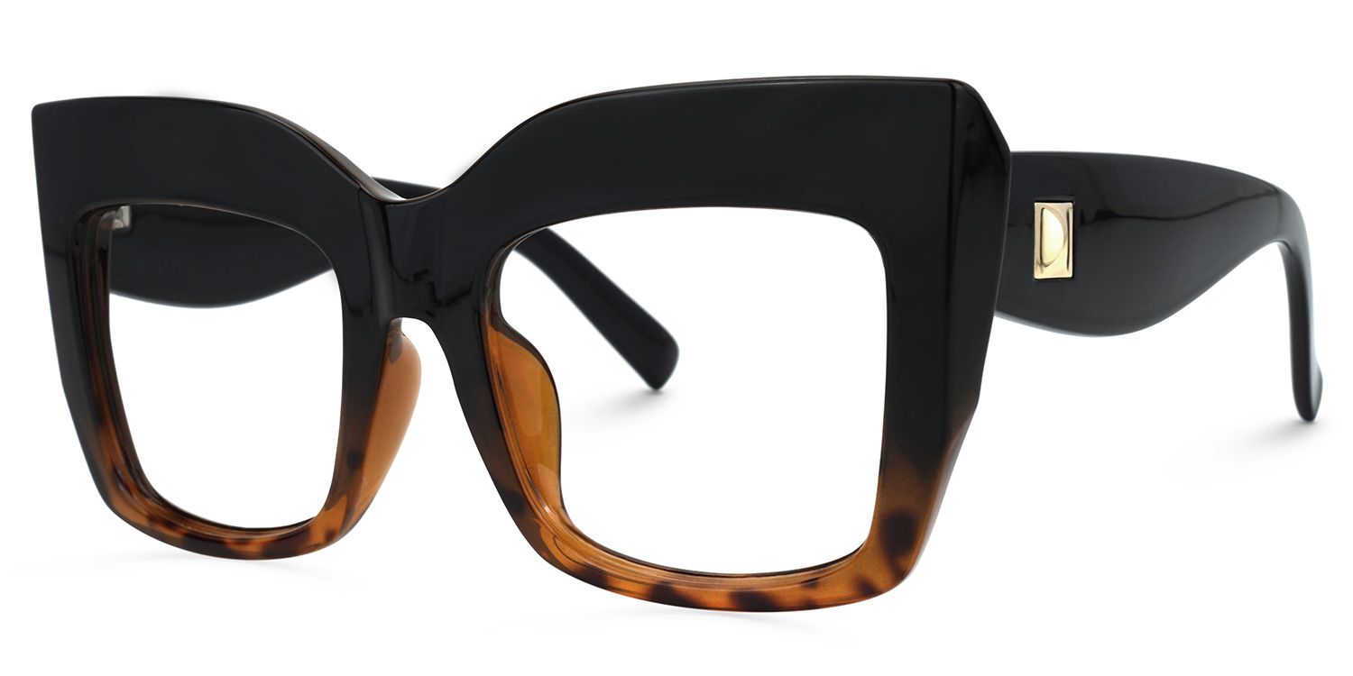Cassandra - Bold Square Tortoise Black Eyeglasses | Vooglam Front View
