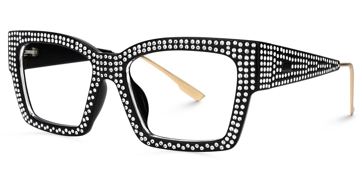 Waylon - Bold Rhinestone-Studded Rectangular Glasses | Vooglam Front View