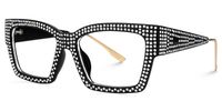 Waylon - Bold Rhinestone-Studded Rectangular Glasses | Vooglam Front View