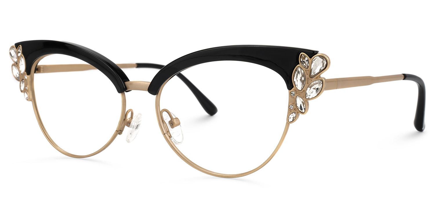 Portia Rhinestone Browline Cat Eye Glasses for Women | Vooglam Front View