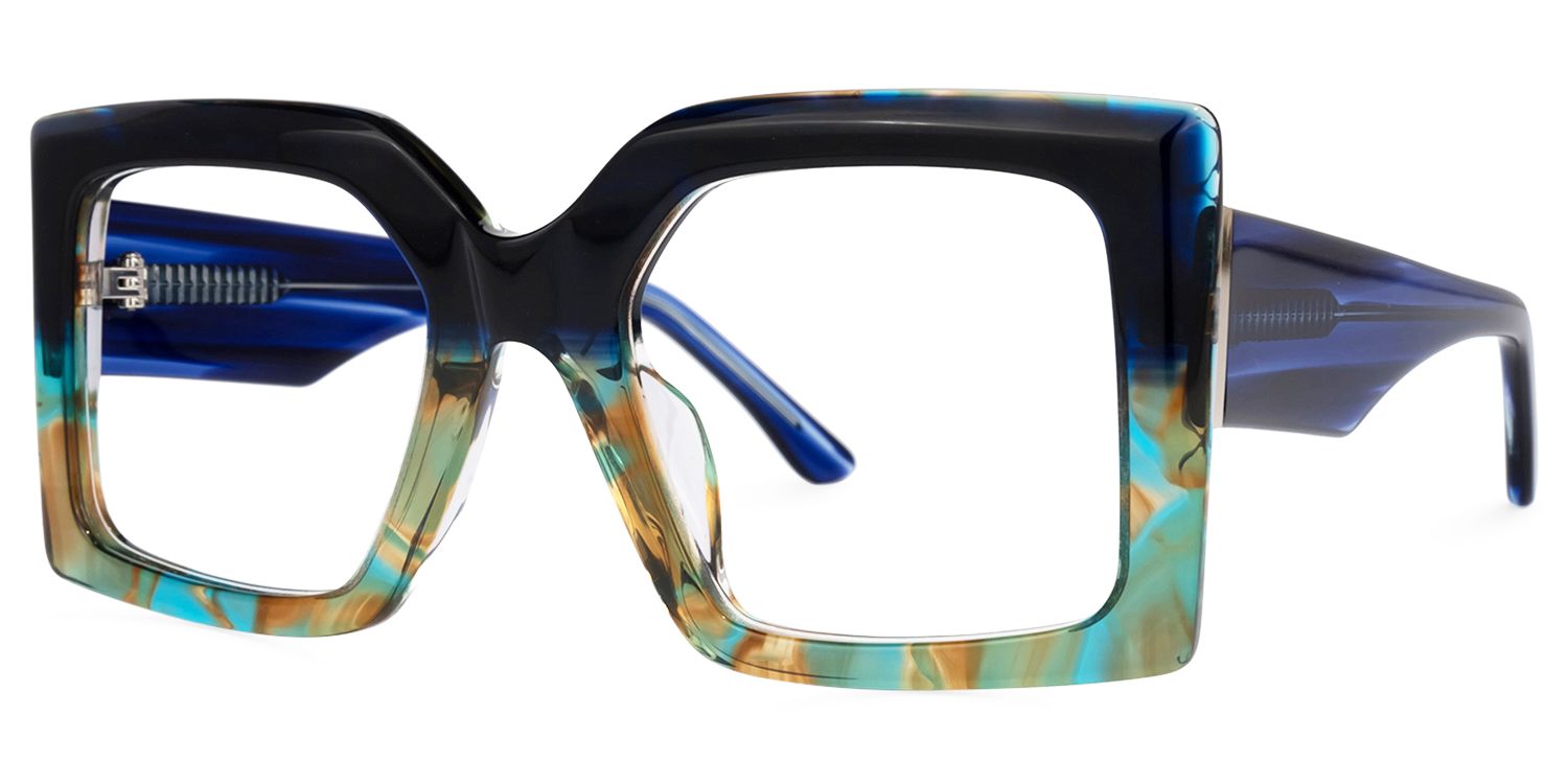 Claudia - Square Blue Eyeglasses | Vooglam Front View