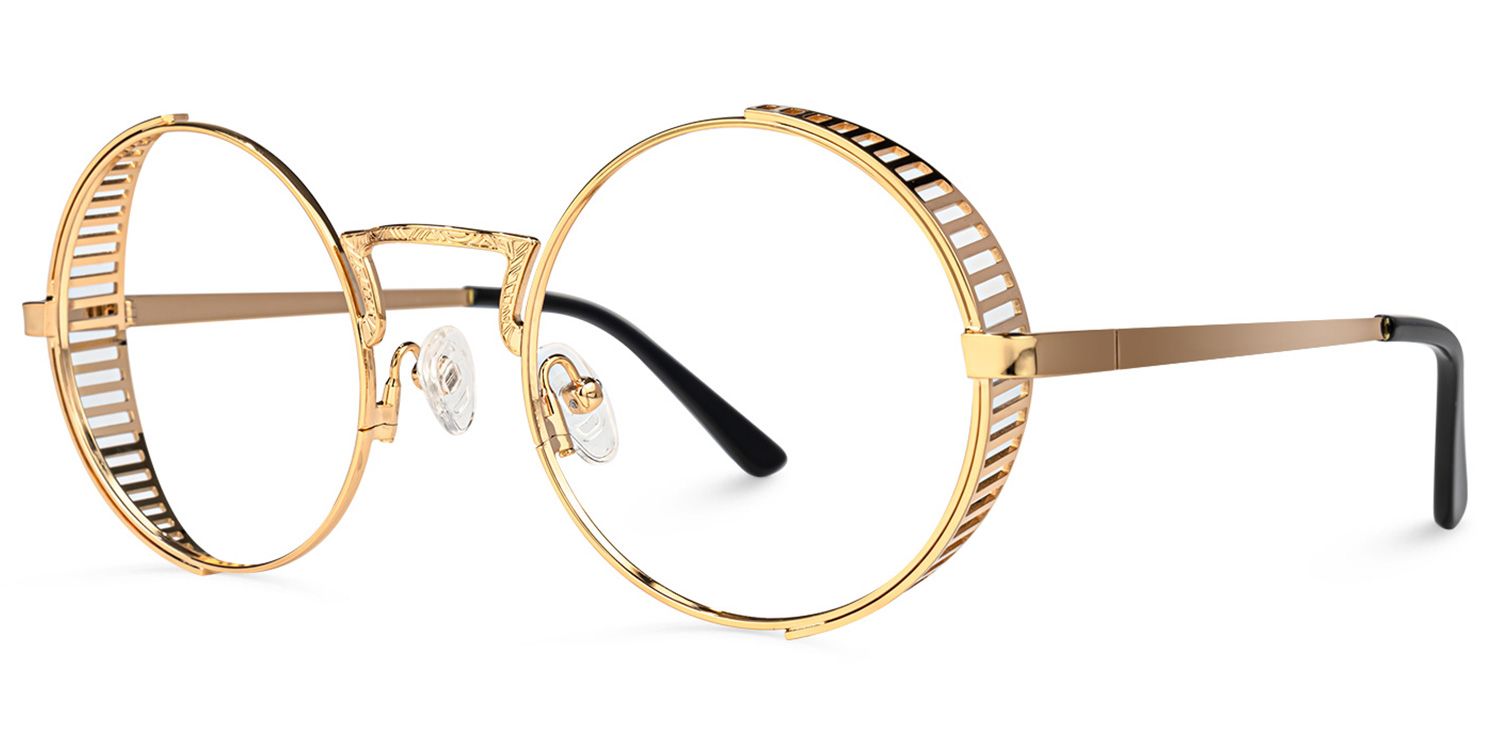 Rojas - Vintage-inspired Gold Round Eyeglasses | Vooglam Front View