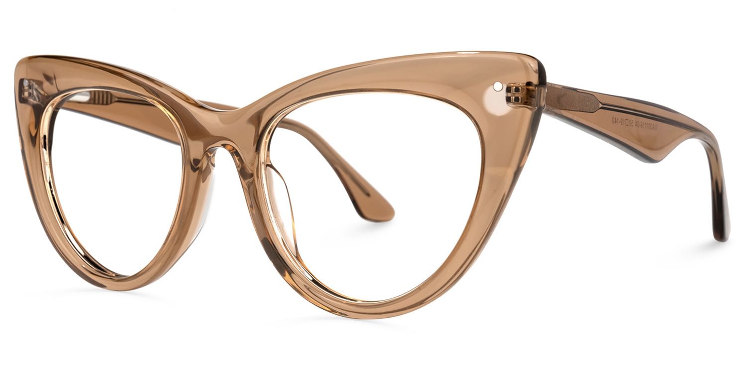Akua - Cat Eye Brown Eyeglasses by Vooglam - Front View