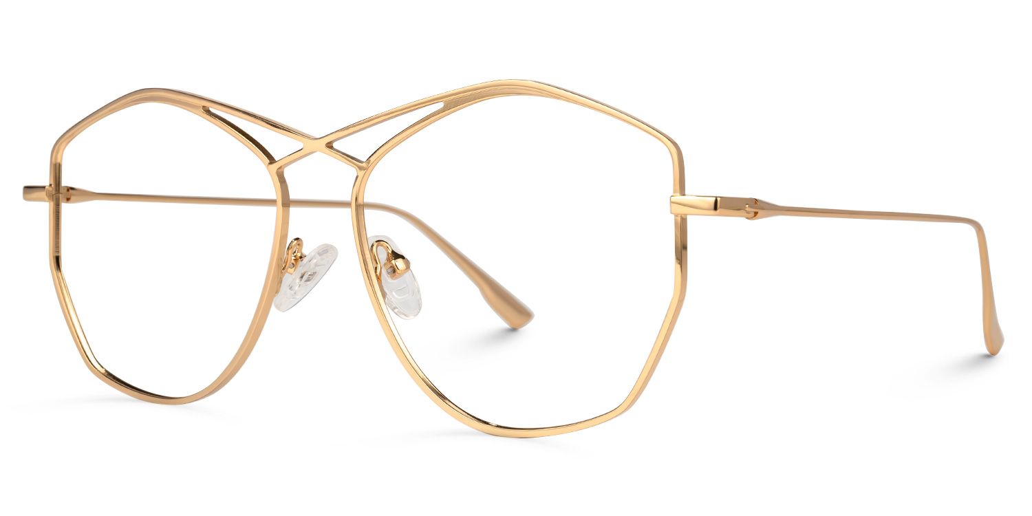Hicks - Geometric Gold Eyeglasses | Vooglam Front View