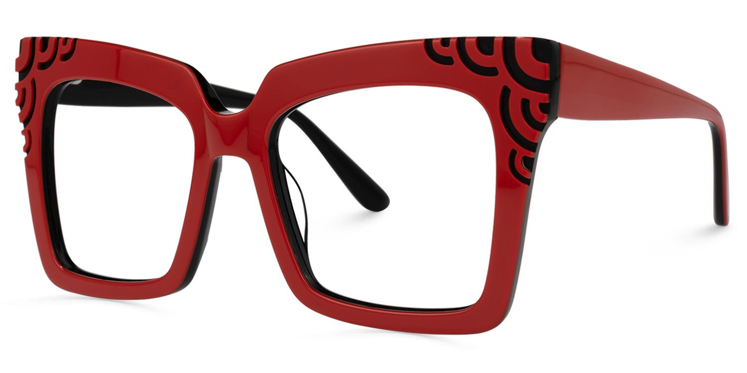 Yamizka - Square Red Eyeglasses | Vooglam Front View