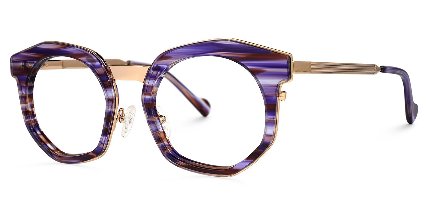 Basisky - Geometric Purple Eyeglasses | Vooglam Front View