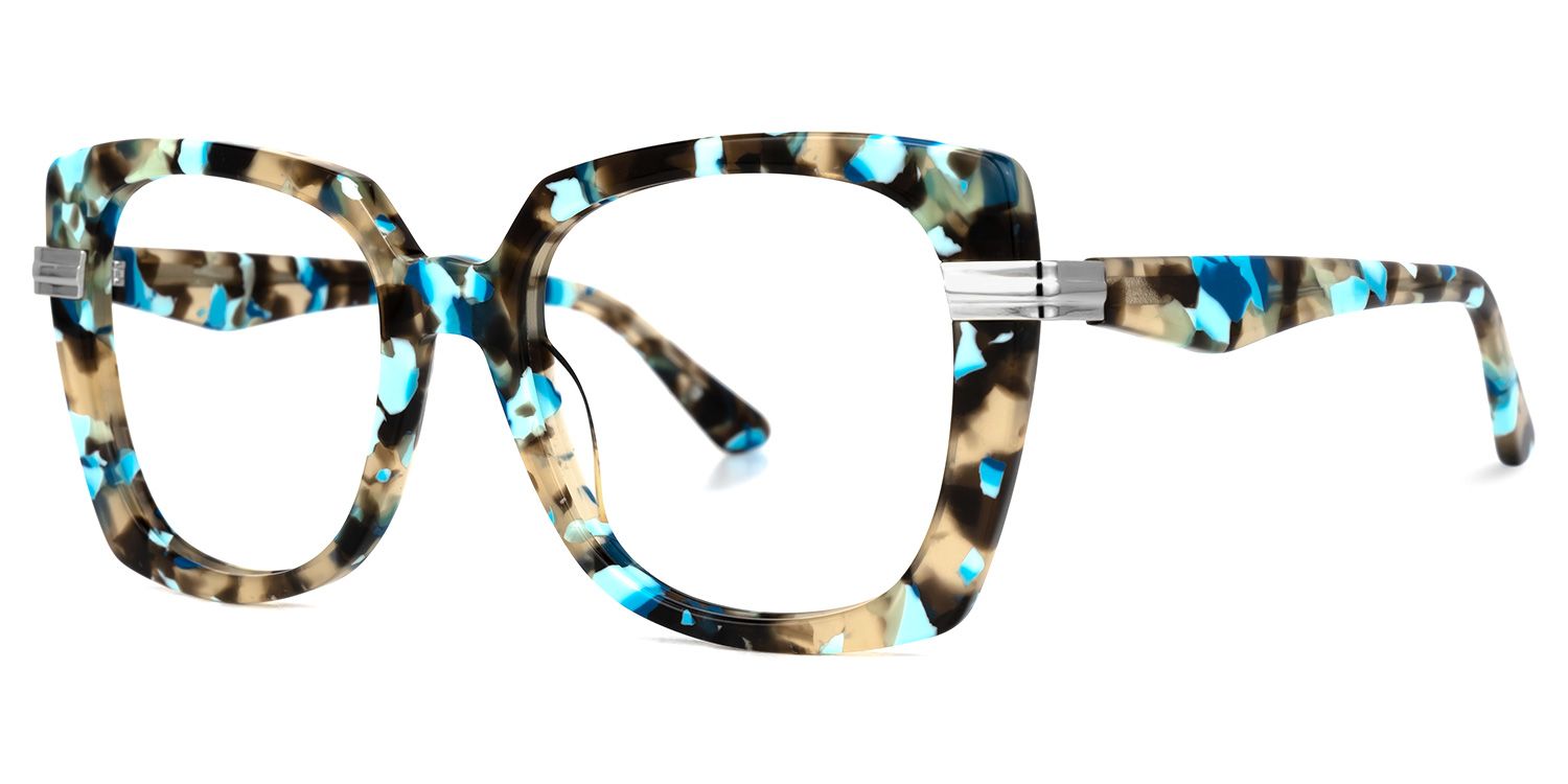 Broderick - Square Blue/Floral Eyeglasses | Vooglam Front View