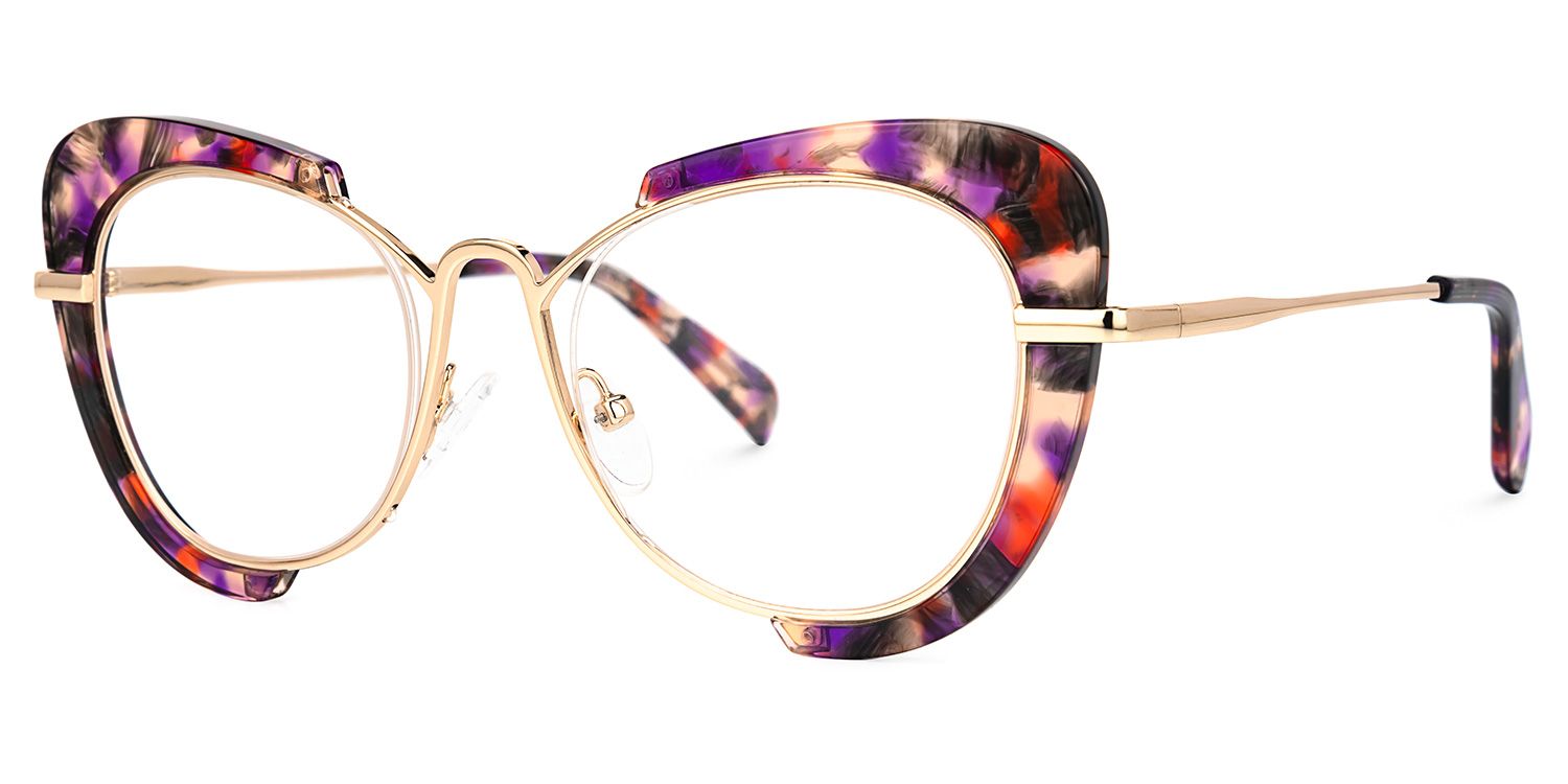 Alawn - Cat Eye Purple/Floral Eyeglasses | Vooglam Front View
