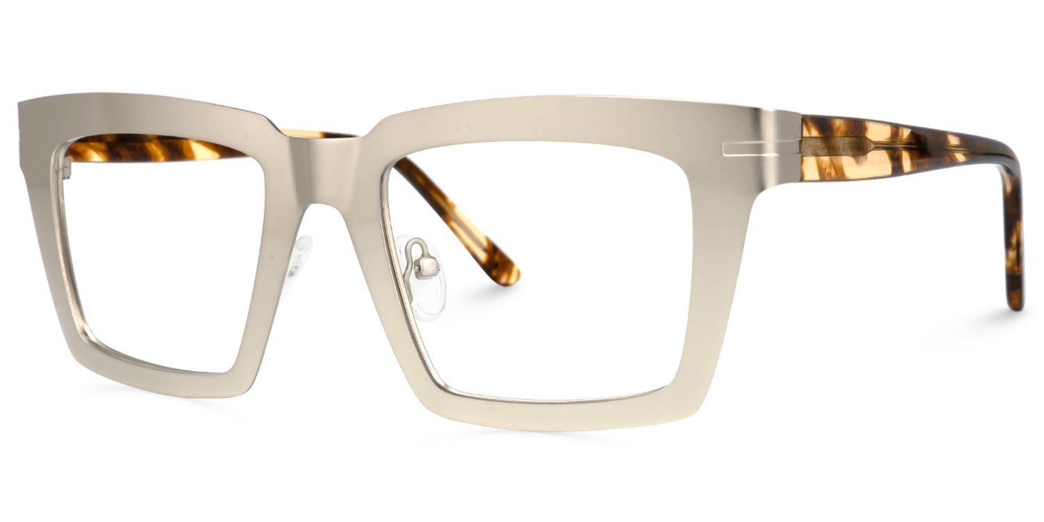 Arnal - Rectangle Silver Eyeglasses by Vooglam - Front View