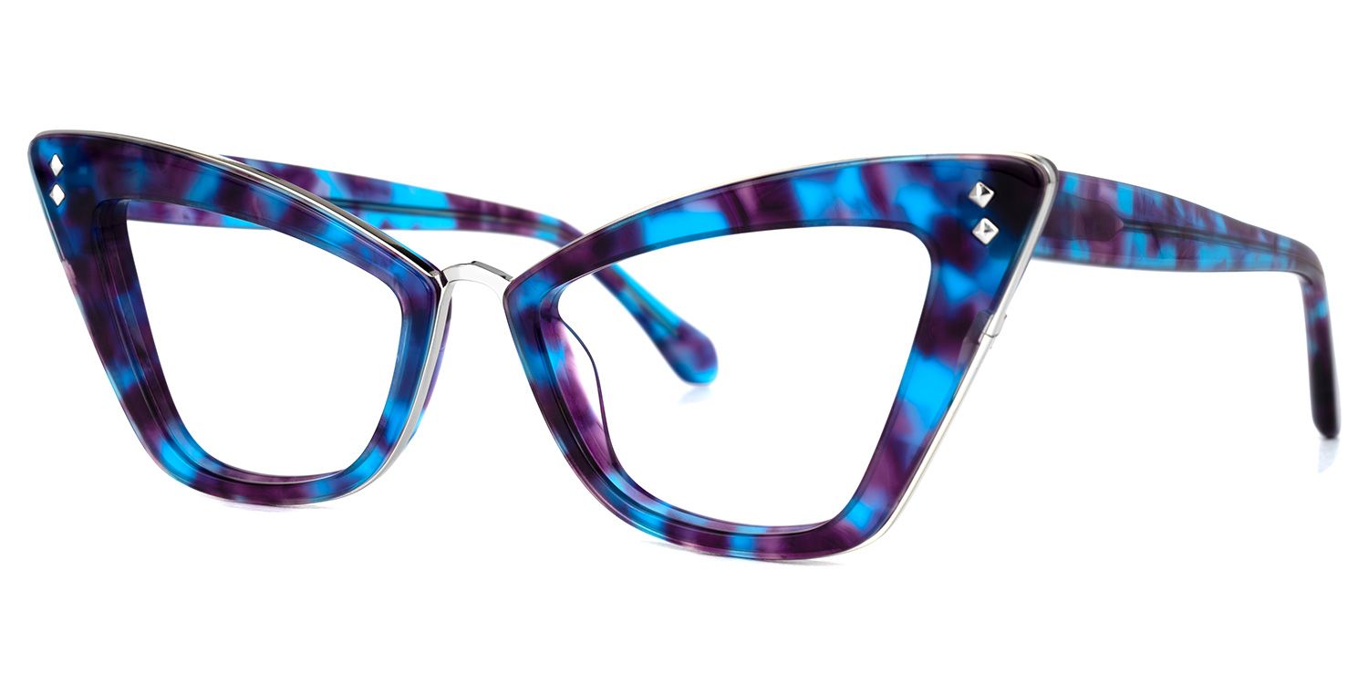 Ferreira - Cat Eye Blue/Floral Eyeglasses | Vooglam Front View