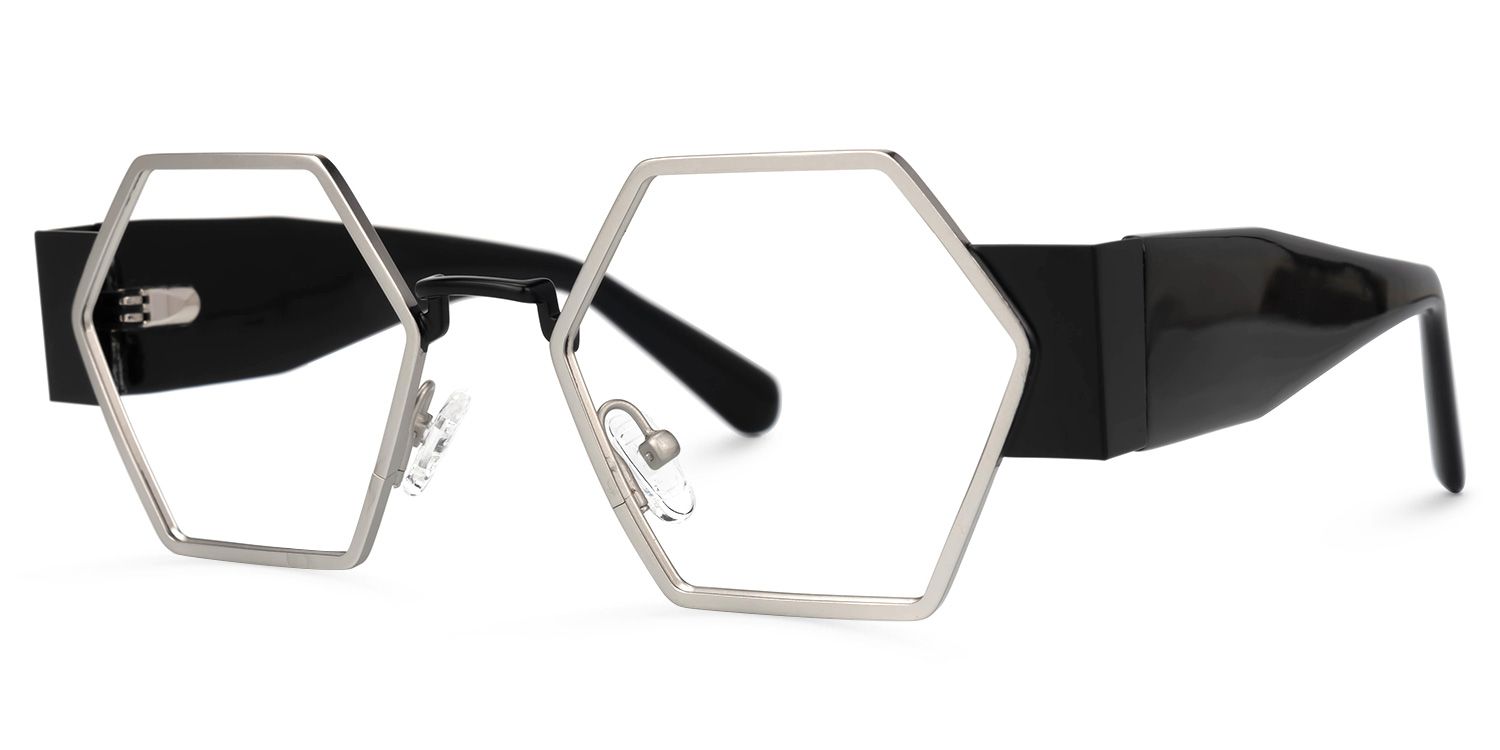 Lizzy - Geometric Silver Eyeglasses | Vooglam Front View