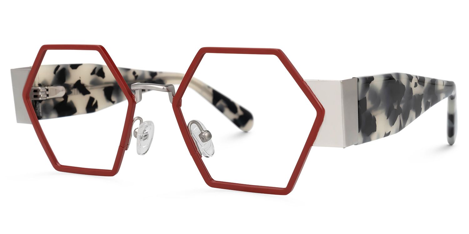 Lizzy - Geometric Red Eyeglasses | Vooglam Front View