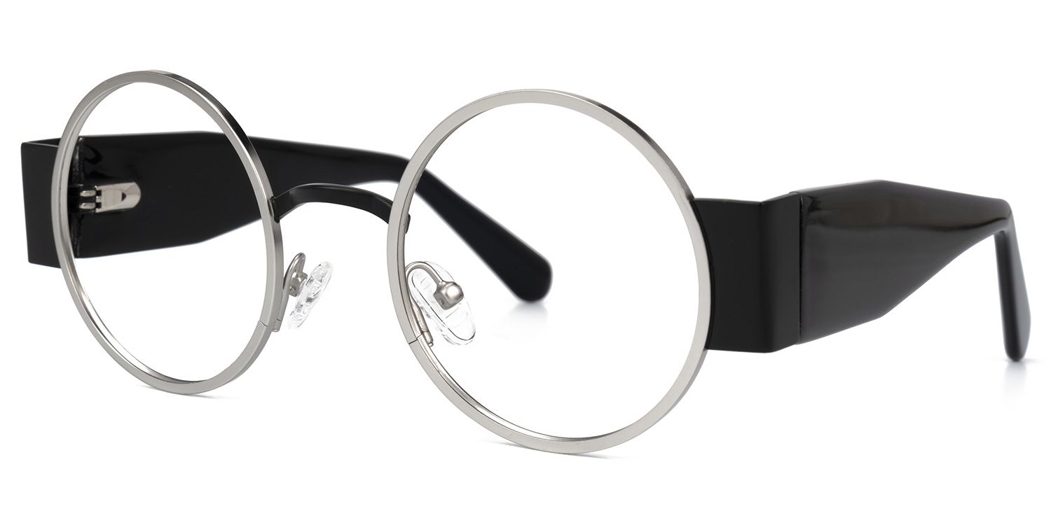 Ceballos - Round Silver Eyeglasses | Vooglam Front View