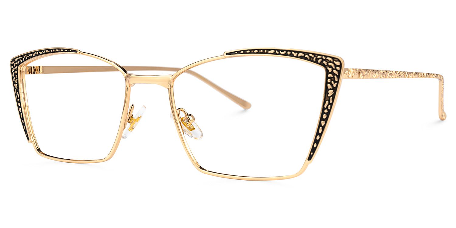 Felecia - Rectangle Gold Eyeglasses | Vooglam Front View