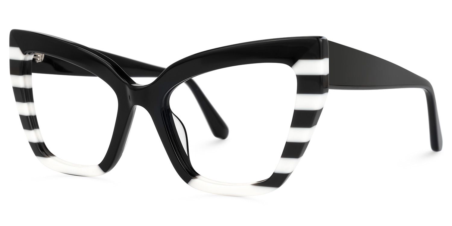Abby - Cat Eye Black/White Eyeglasses | Vooglam Front View