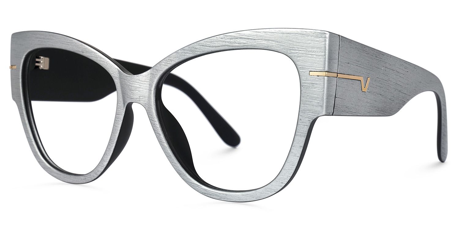 Elektra - Sleek Brushed Cat-Eye Designer Gray Glasses | Vooglam Front View