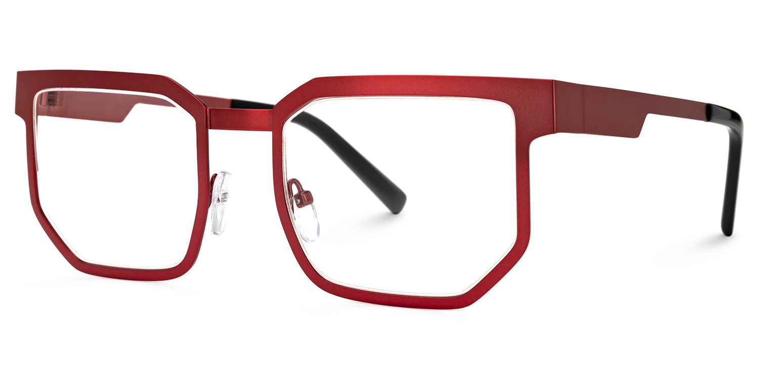Resa - Eclectic Red Rectangle Designer Glasses | Vooglam Front View