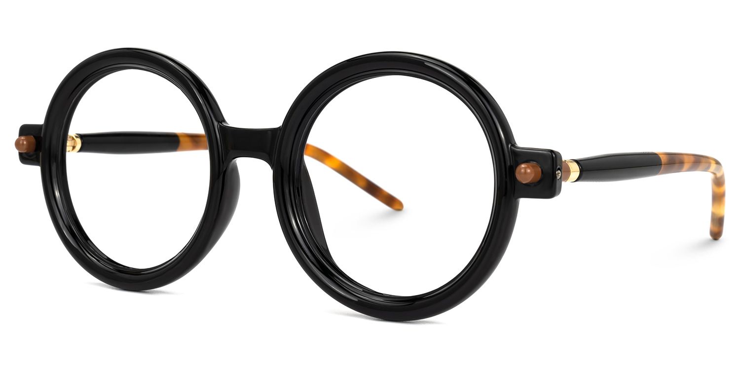 Acadia - Round Black Eyeglasses | Vooglam Front View