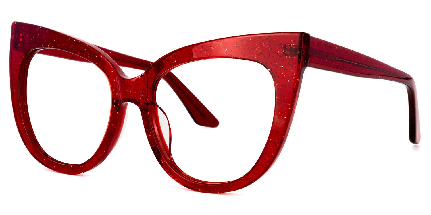 Carmine - Cat Eye Glitter Red Glam Eyeglasses | Vooglam Front View