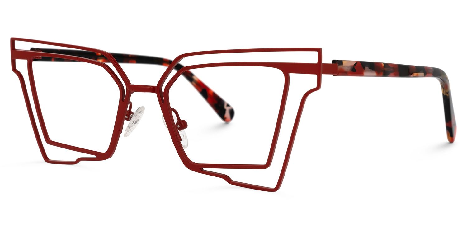 Achava - Geometric Red Eyeglasses | Vooglam Front View