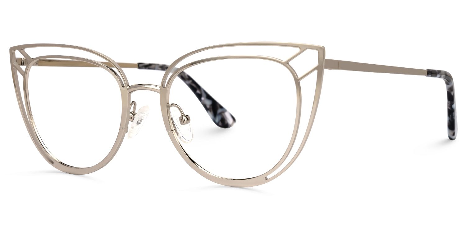 Adah - Cat Eye Silver Eyeglasses | Vooglam Front View