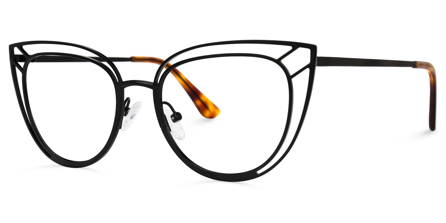Adah - Cat Eye Black Eyeglasses | Vooglam Front View