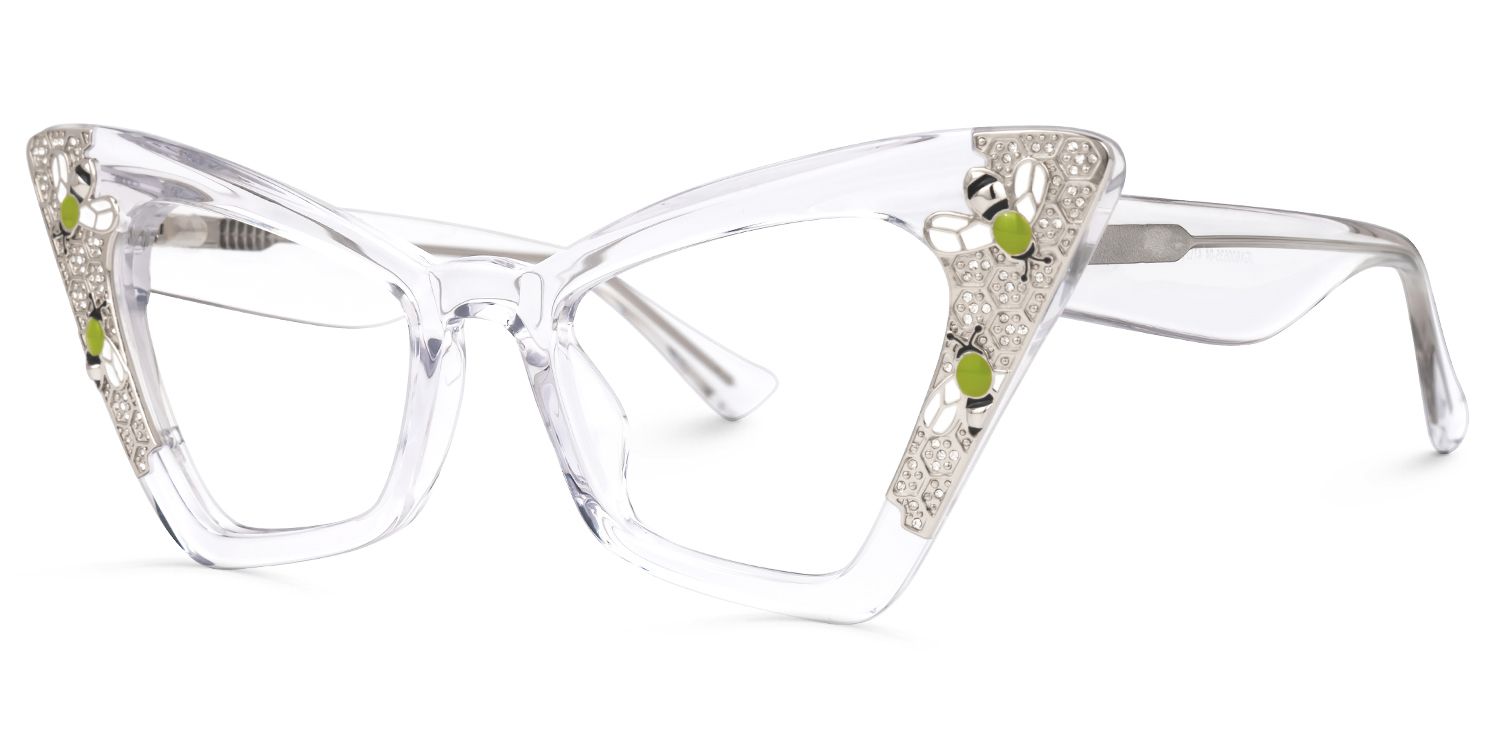 Adalet - Cat Eye Crystal Eyeglasses | Vooglam Front View