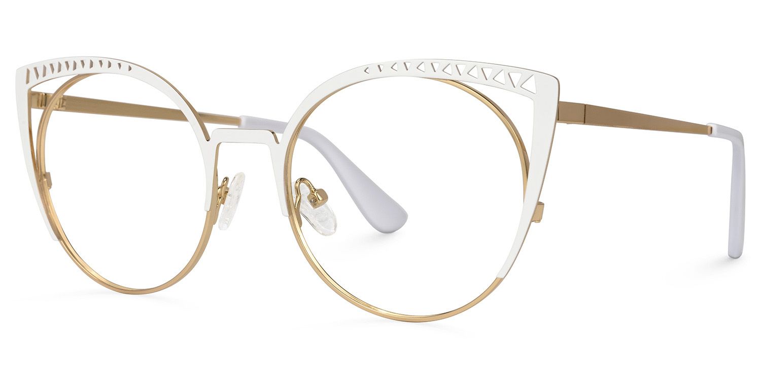 Adamina - Cat Eye White Eyeglasses by Vooglam - Front View