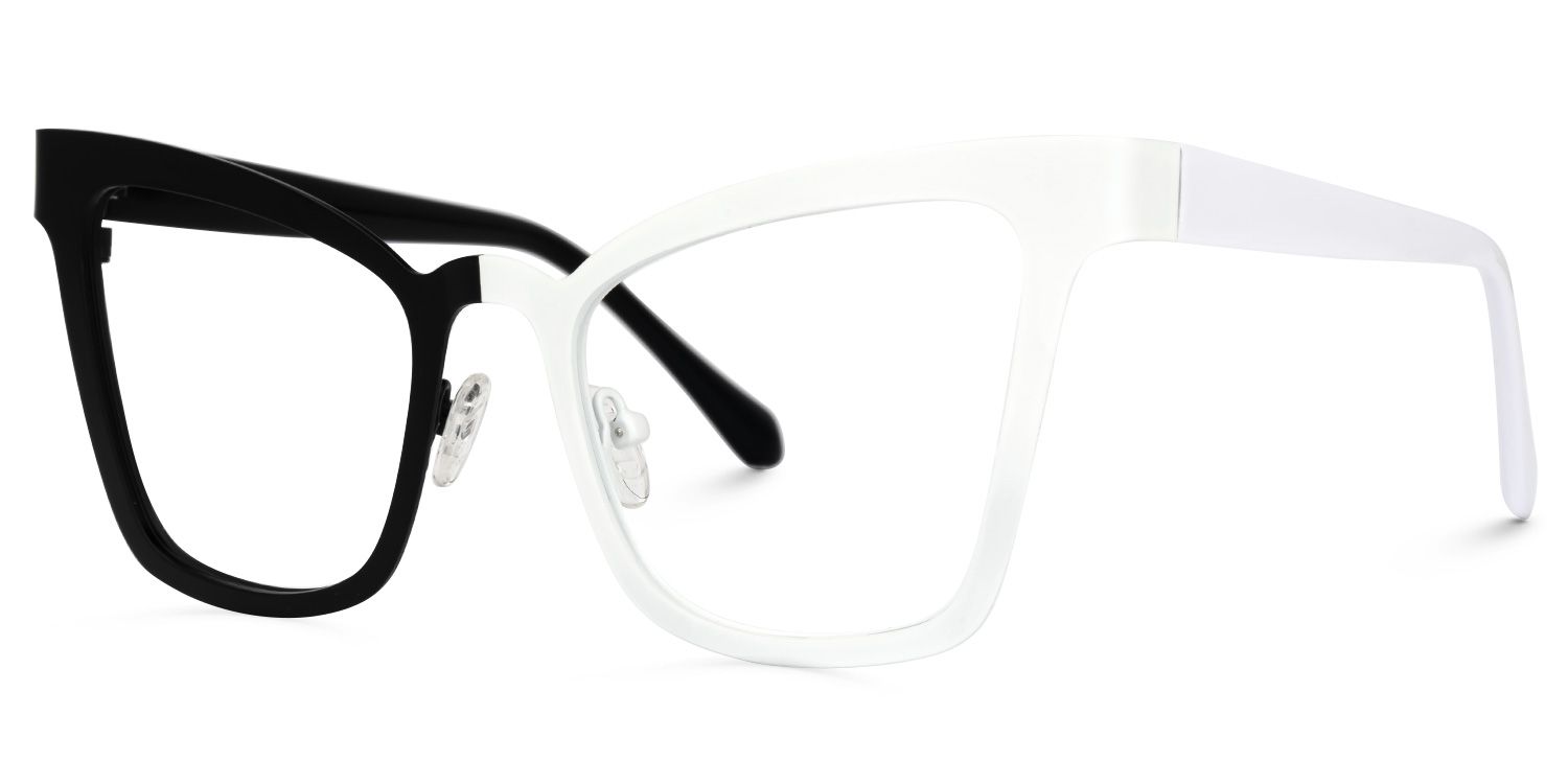 Adan - Cat Eye Black/White Two-tone Eyeglasses | Vooglam Front View