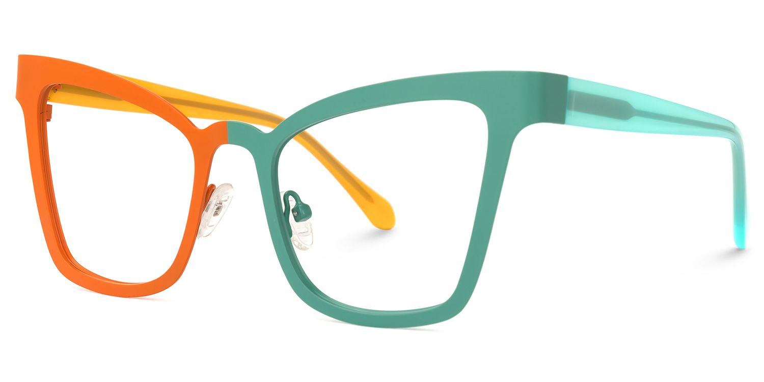 Adan - Cat Eye Orange/Green Two-tone Eyeglasses | Vooglam Front View