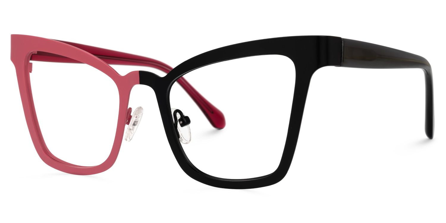Adan - Cat Eye Red/Black Two-tone Eyeglasses | Vooglam Front View