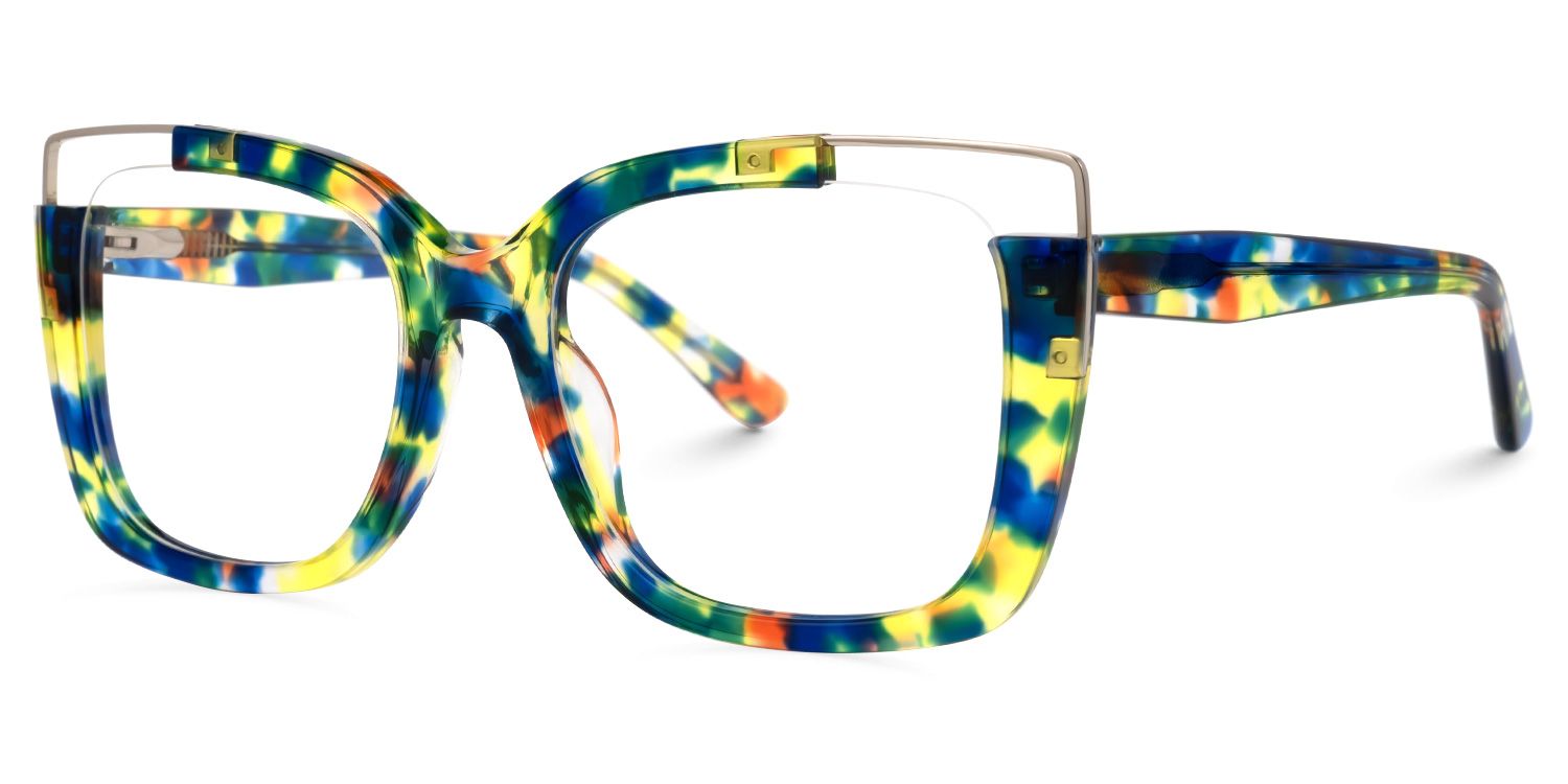 Adana - Rectangle Floral Eyeglasses | Vooglam Front View