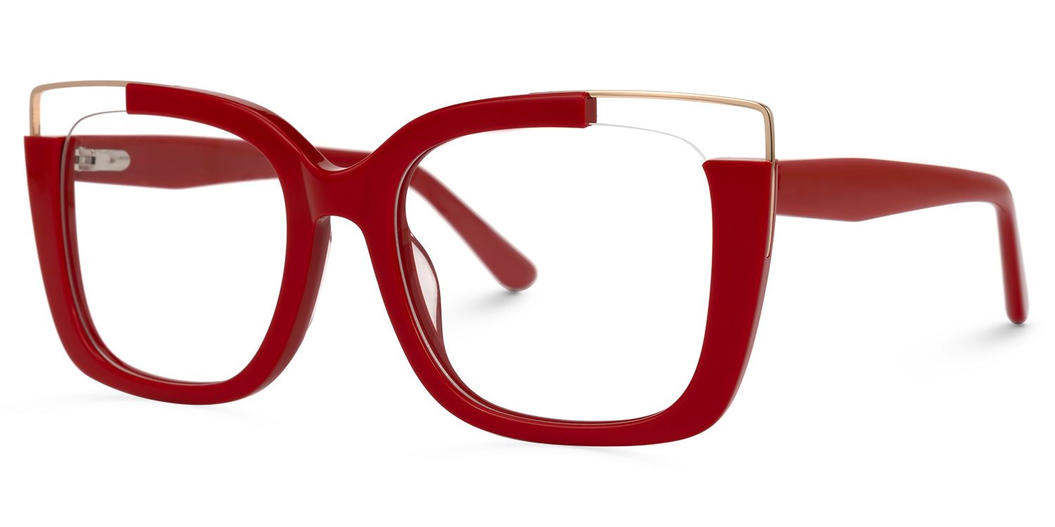 Adana - Rectangle Red Eyeglasses | Vooglam Front View
