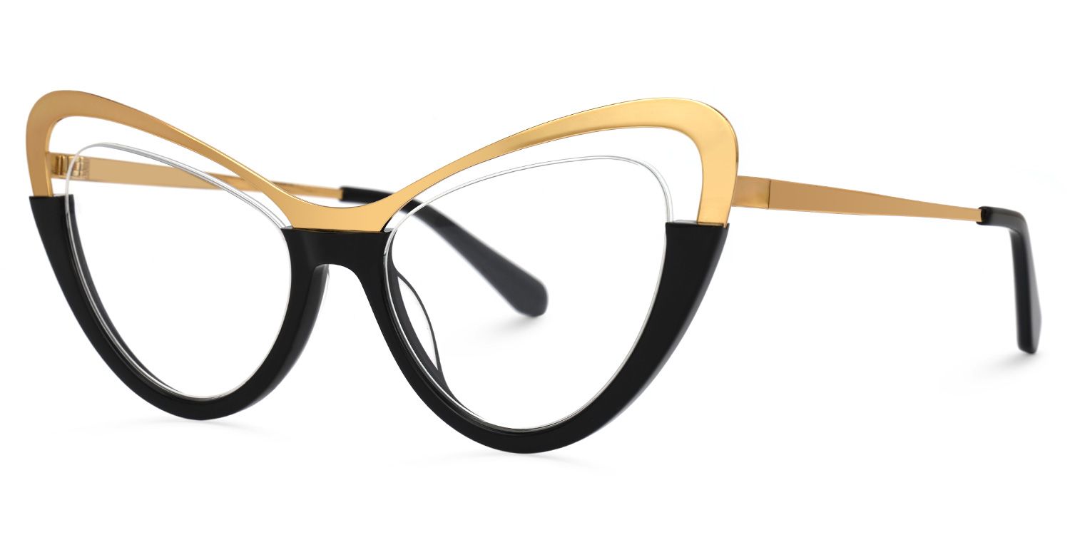 Adeja - Cat Eye Gold/Black Eyeglasses | Vooglam Front View