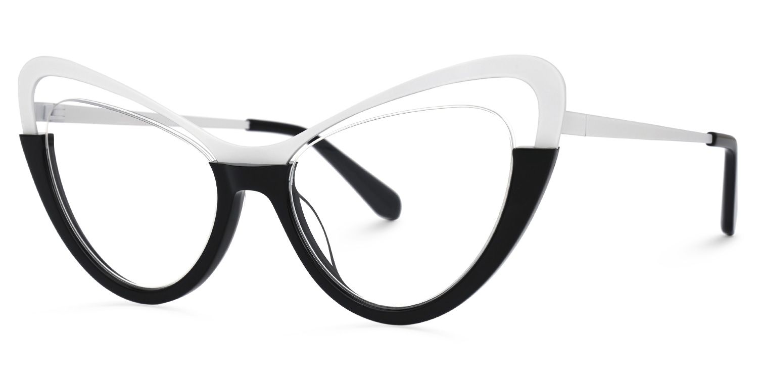 Adeja - Cat Eye White/Black Eyeglasses | Vooglam Front View
