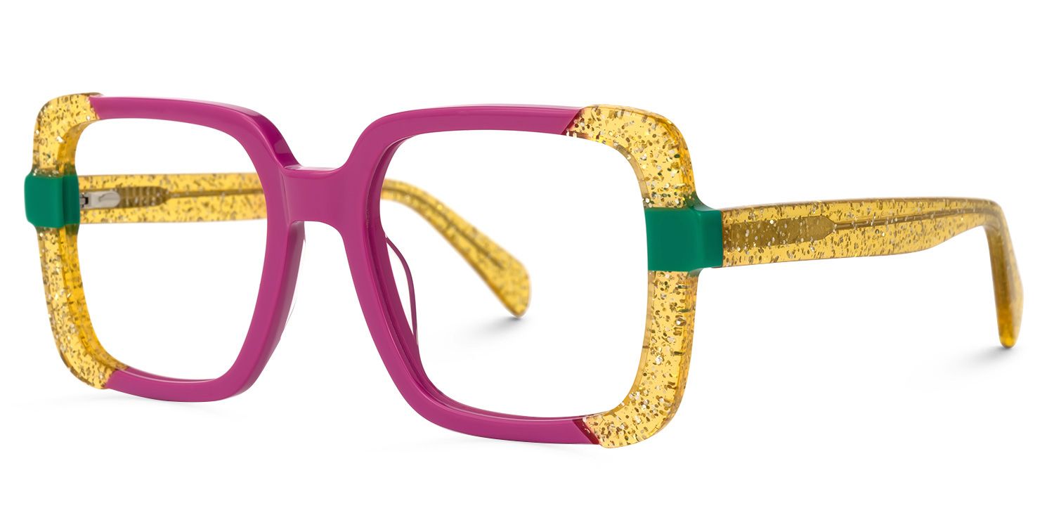 Adelais - Rectangle Purple/Yellow Eyeglasses | Vooglam Front View