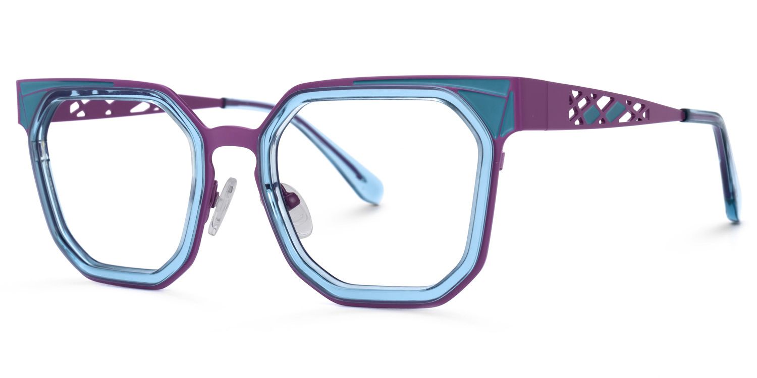 Adelia - Geometric Blue Eyeglasses | Vooglam Front View