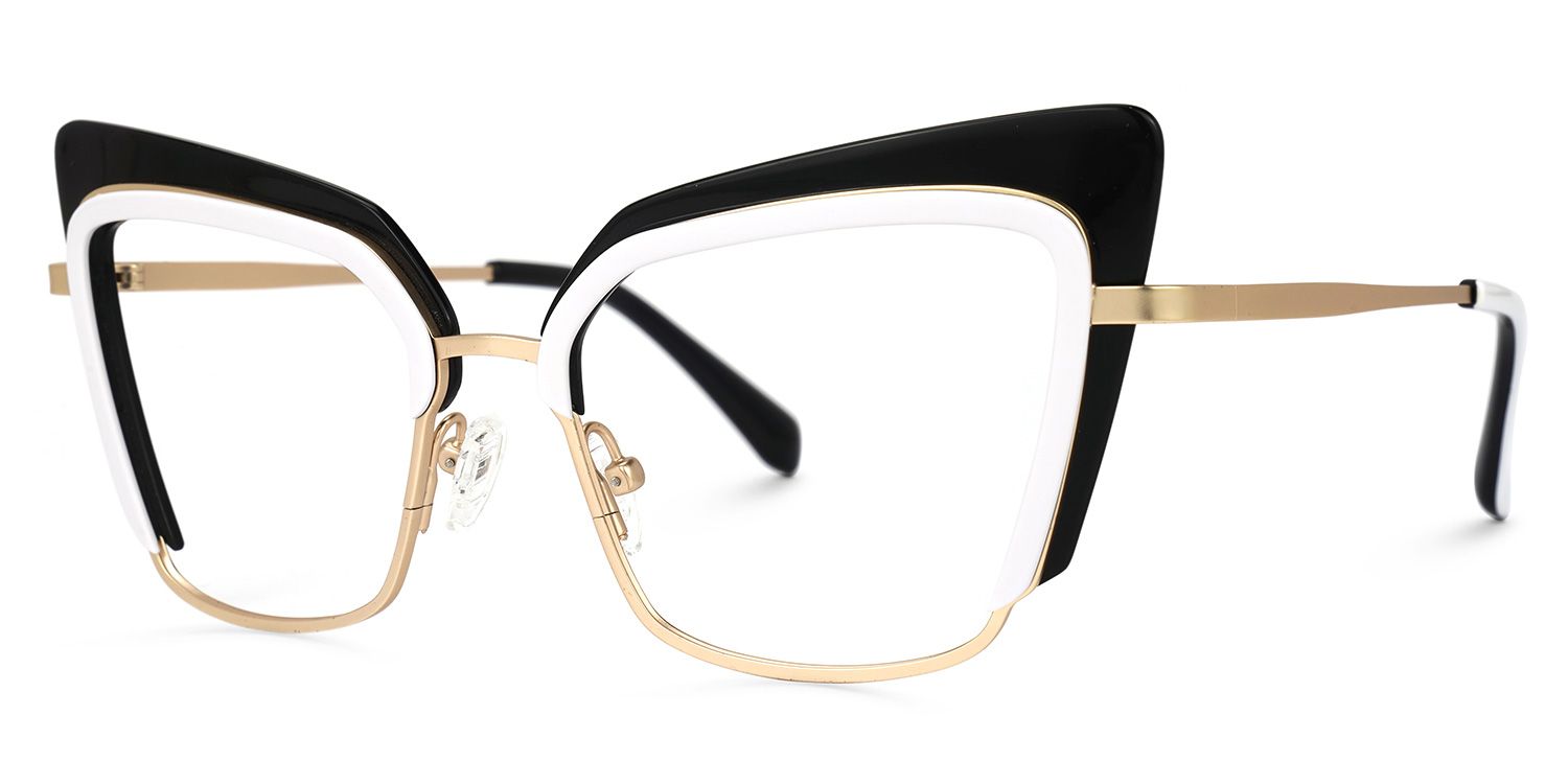 Adeline - Cat Eye Black/White Eyeglasses | Vooglam Front View