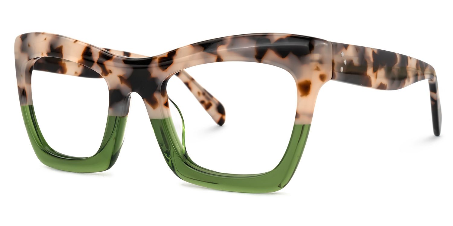 Sienna - Classy Leopard Print & Green Eyeglasses by Vooglam - Front View