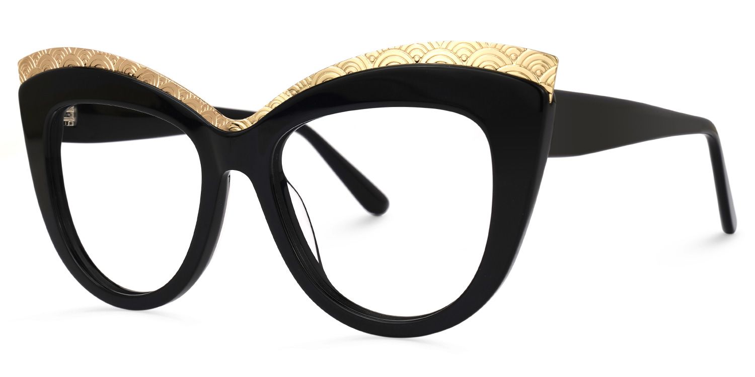 Adelle - Cat Eye Black Eyeglasses by Vooglam - Front View
