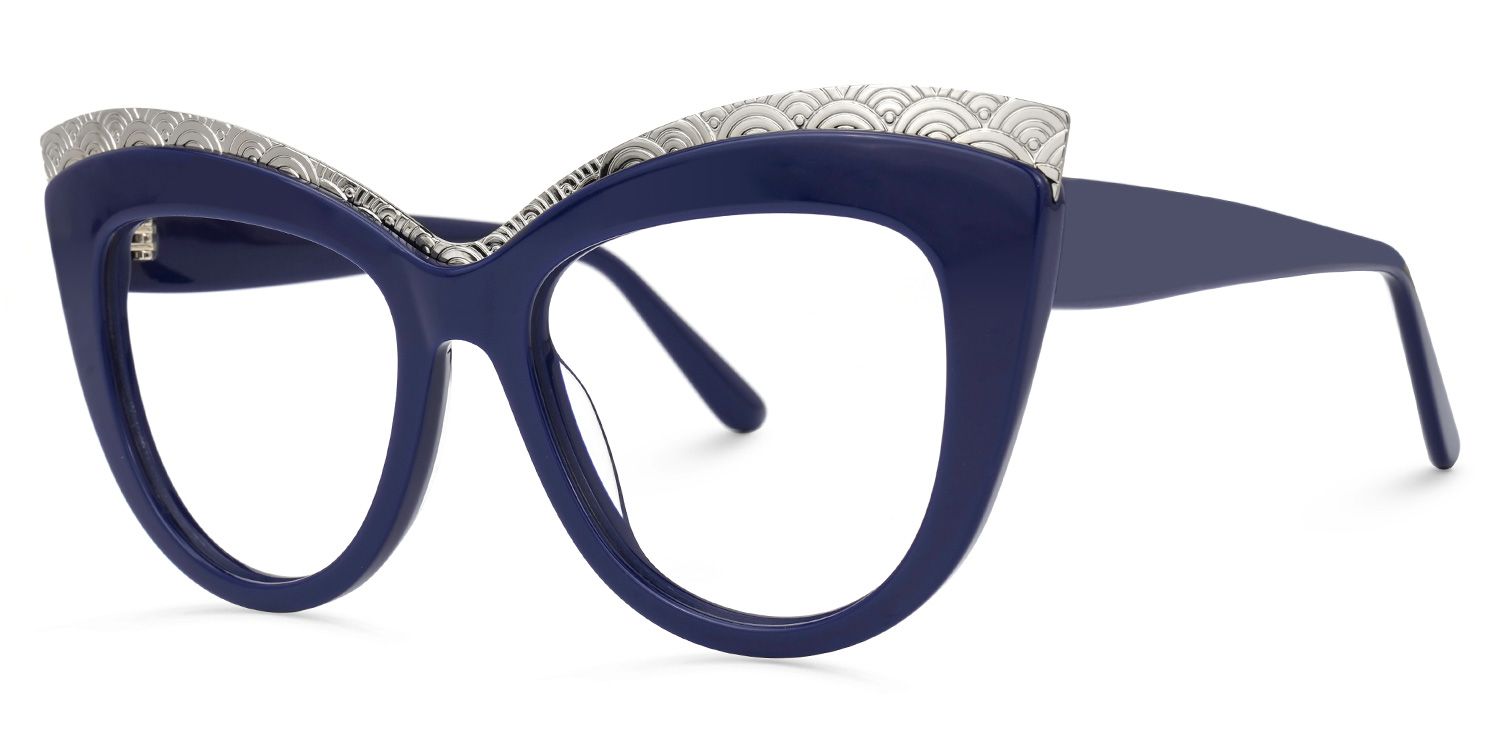 Adelle - Cat Eye Blue Eyeglasses | Vooglam Front View