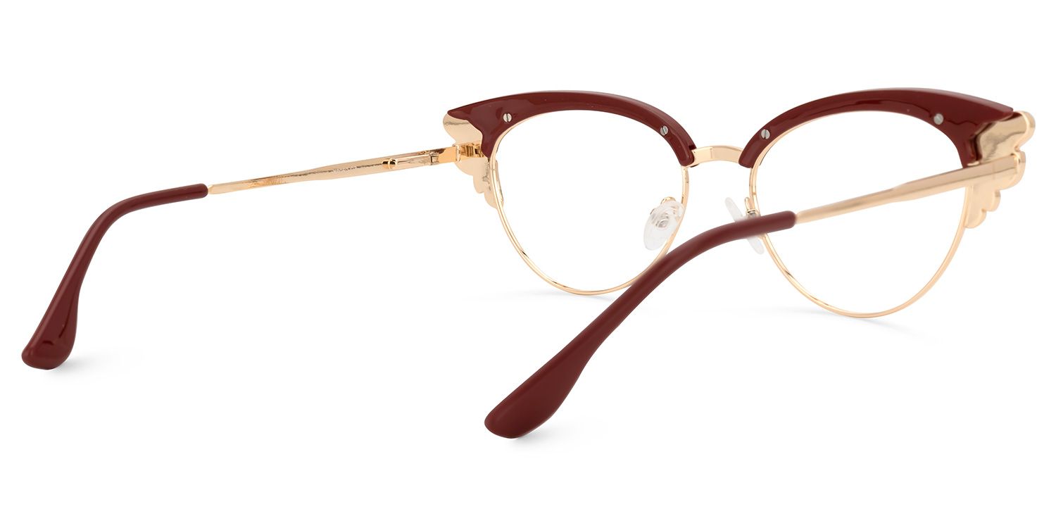 Portia - Wine/Red Crystal Browline Glasses by Vooglam - Side View