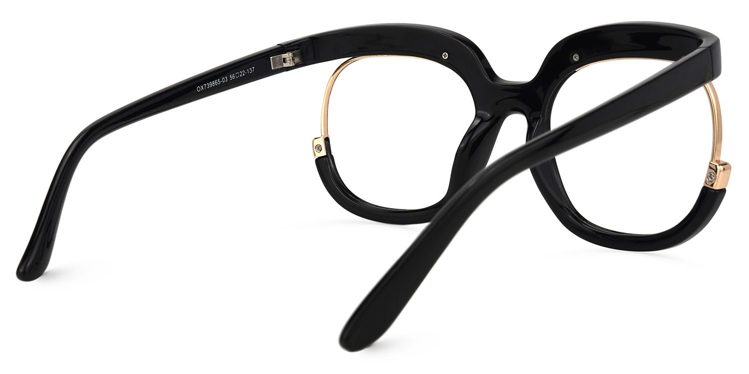 Fredia - Bold Black Glasses with Gold Accents | Vooglam Side View