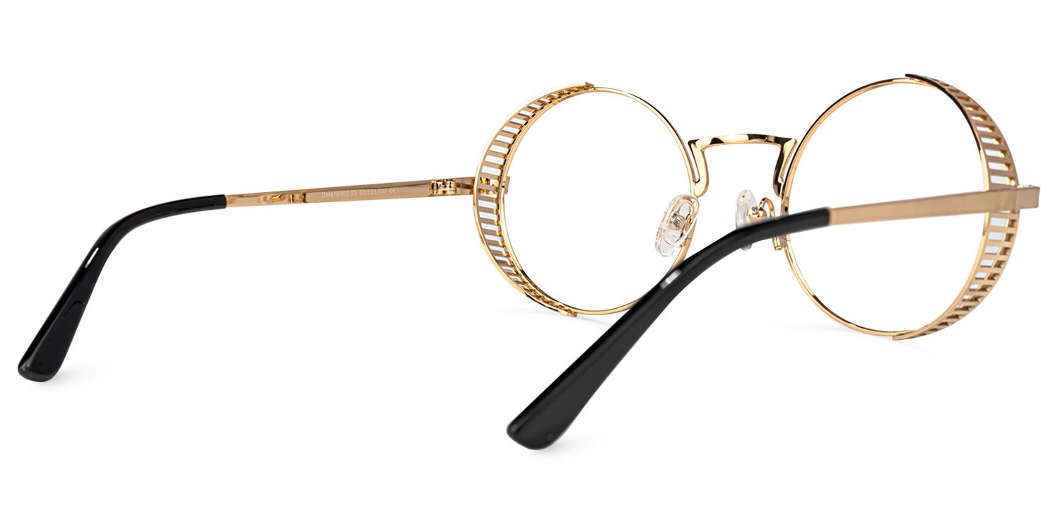 Rojas - Vintage-inspired Gold Round Eyeglasses | Vooglam Side View