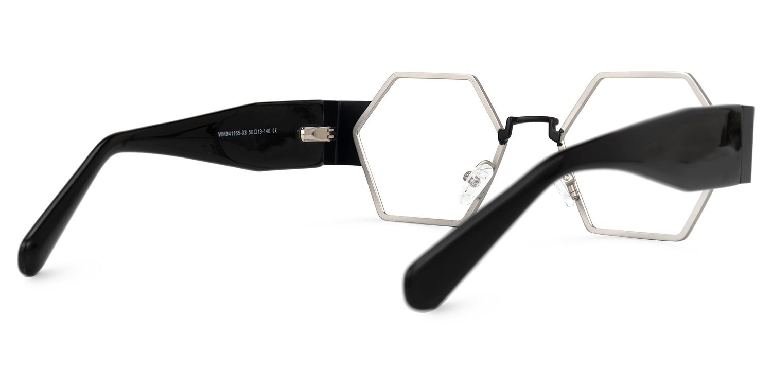 Lizzy - Geometric Silver Eyeglasses | Vooglam Side View