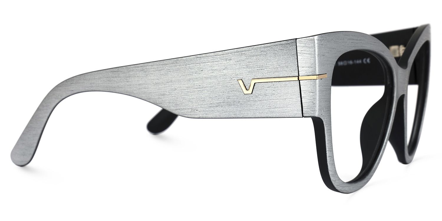 Elektra - Sleek Brushed Cat-Eye Designer Gray Glasses | Vooglam 4