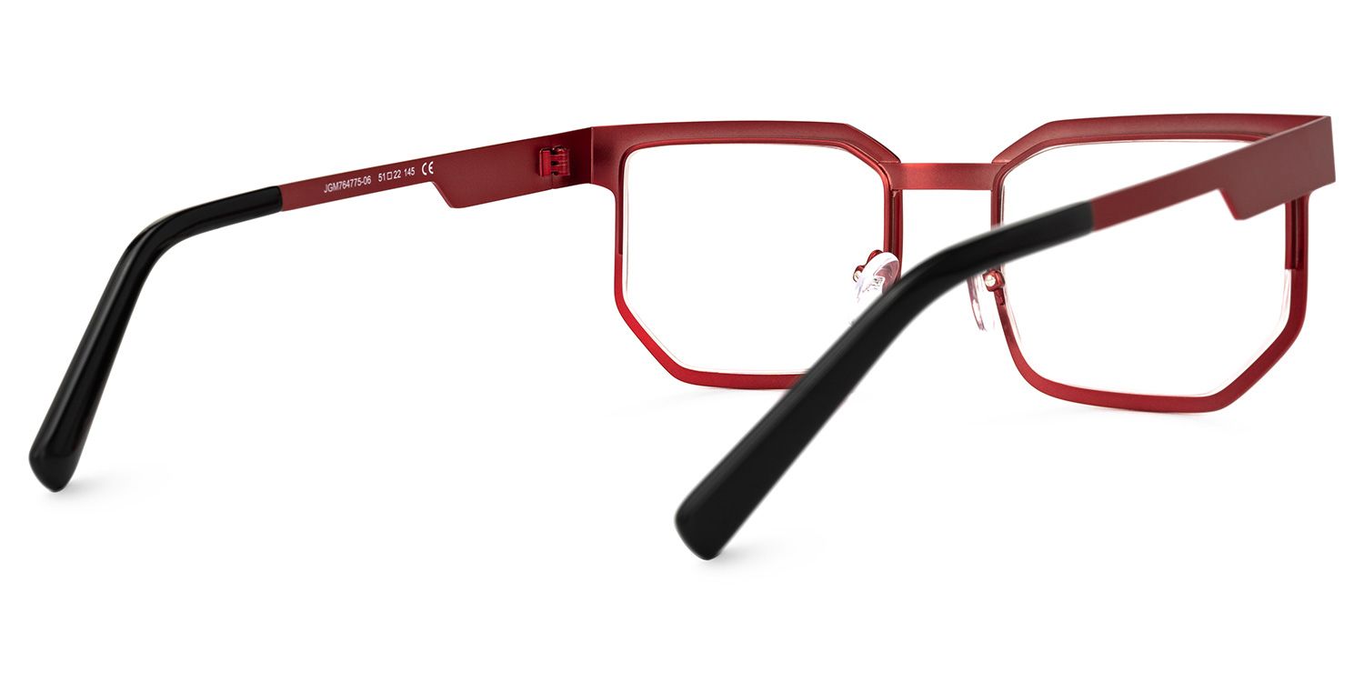 Resa - Eclectic Red Rectangle Designer Glasses | Vooglam Side View