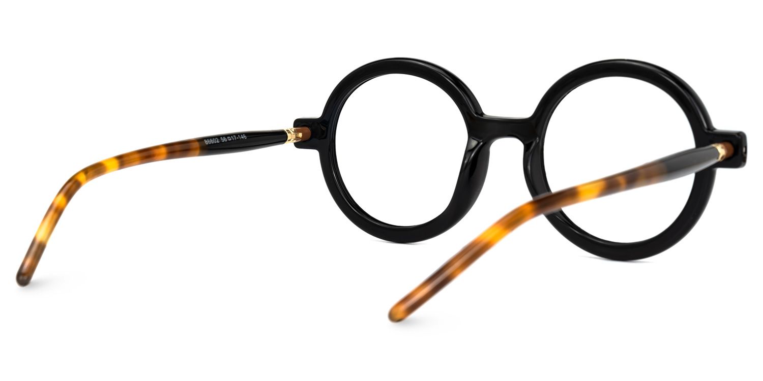 Acadia - Round Black Eyeglasses | Vooglam Side View