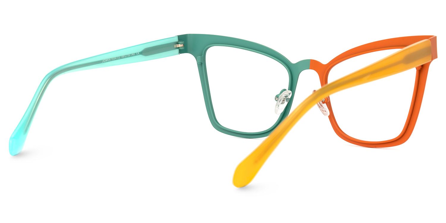 Adan - Cat Eye Orange/Green Two-tone Eyeglasses | Vooglam Side View